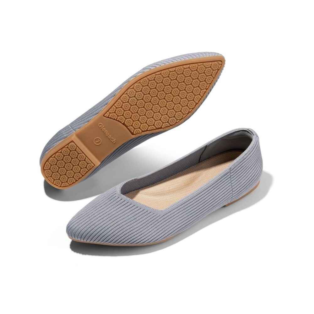 Ballet Flats Gray Women’s 11 Comfort Slip On Ribbed Knit Pointed Toe Grey FCT
